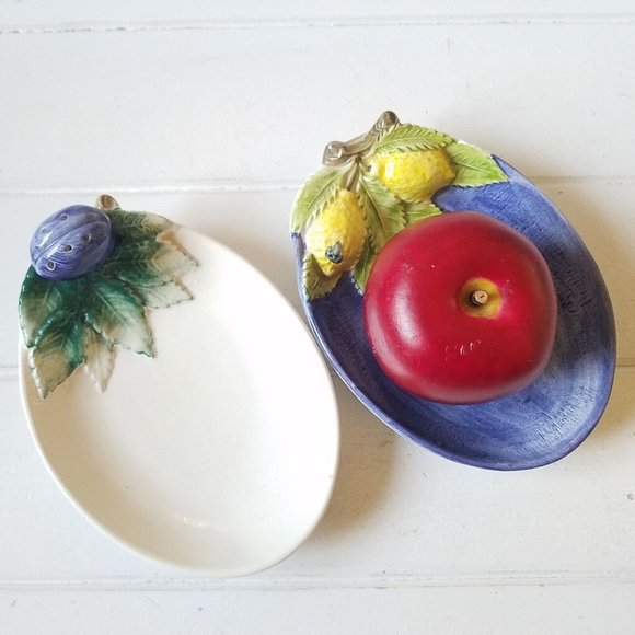 Bassano Ceramic 3D Olive Lemon Snacker Appetizer Serving Dish, Set of 2, Italy - Picture 6 of 14